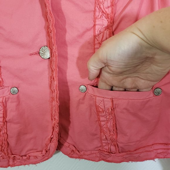 New BLUE WILLI'S Small Pink, Ruffle, Raw Edge Hem, Button-Down Jacket NWT - Picture 10 of 14